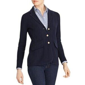 NWT Lauren Ralph Lauren Navy Cotton Knit Blazer Slim Fit XS MSRP $225